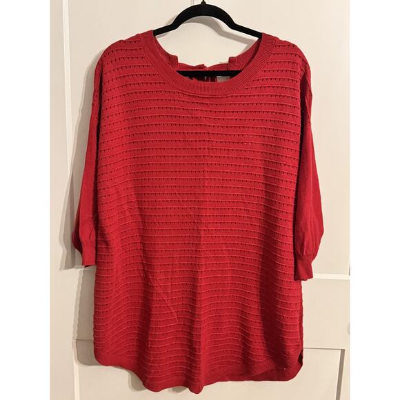 New York & Company Sweaters - New York & Company Sweater Womens XL Red Open Knit Bow Back 3/4 Sleeve Pullover